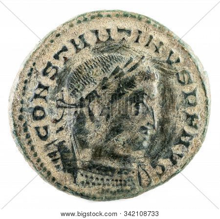 Ancient Roman Copper Coin Of Emperor Constantine I Magnus. Obverse.