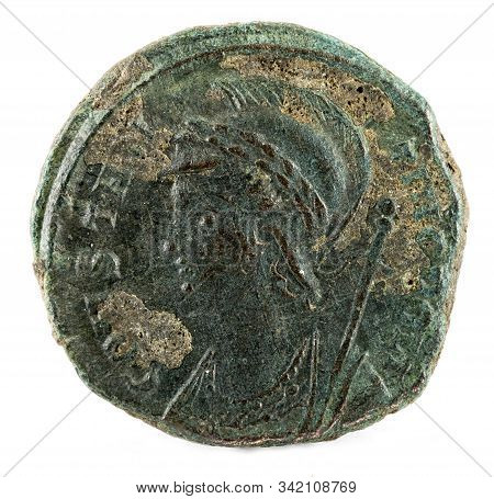 Ancient Roman Copper Coin Of Constantinopolis. Obverse.