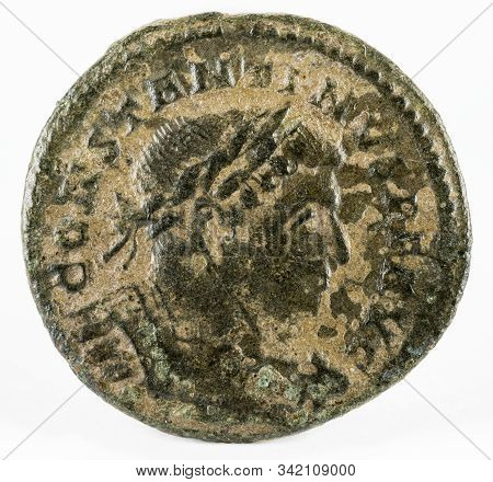 Ancient Roman Copper Coin Of Emperor Constantine I Magnus. Obverse.