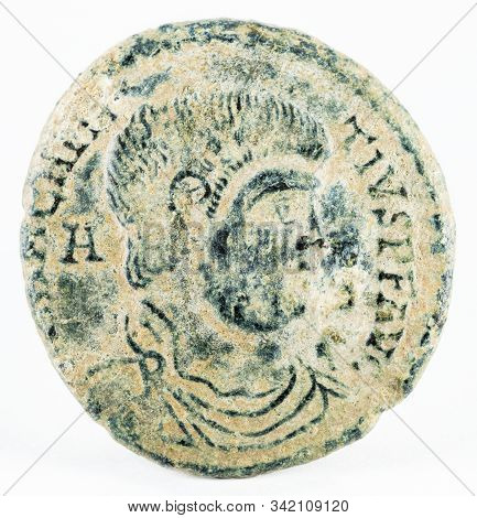 Ancient Roman Copper Coin Of Emperor Magnentius. Obverse.