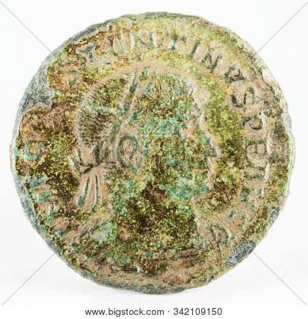 Ancient Roman Copper Coin Of Emperor Constantine I Magnus. Obverse.