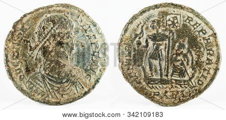 Ancient Roman Copper Coin Of Emperor Constantius Ii.