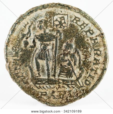 Ancient Roman Copper Coin Of Emperor Constantius Ii. Reverse.