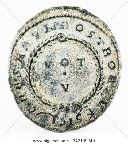 Ancient Roman Copper Coin Of Emperor Crispus. Reverse.