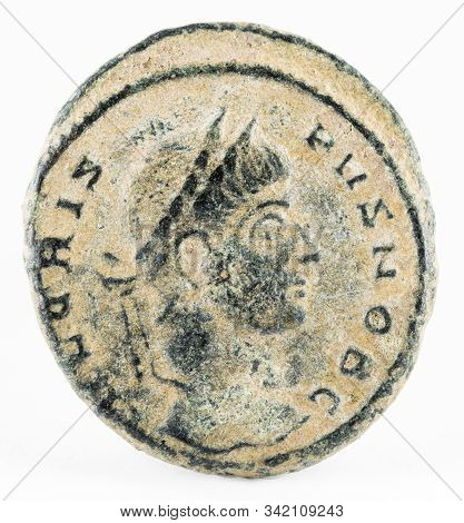 Ancient Roman Copper Coin Of Emperor Crispus. Obverse.