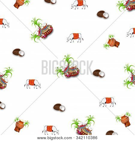 Illustration Of Happy Pongal Seamless Pattern. Illustration, Happy Pongal Seamless Pattern. Holiday 
