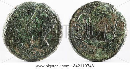 Ancient Roman Bronze Dupondius Coin Of Ebora. Coined By Emperor Augustus.