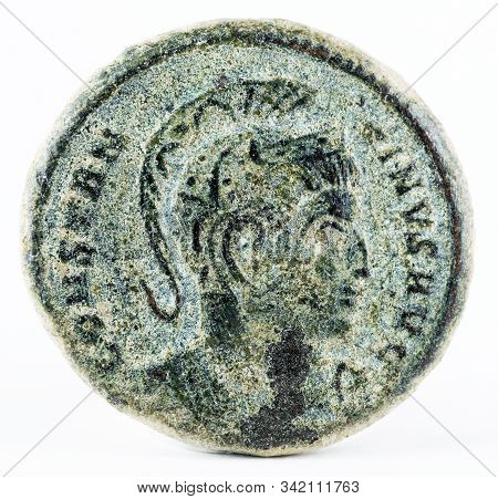 Ancient Roman Copper Coin Of Emperor Constantine I Magnus. Obverse.