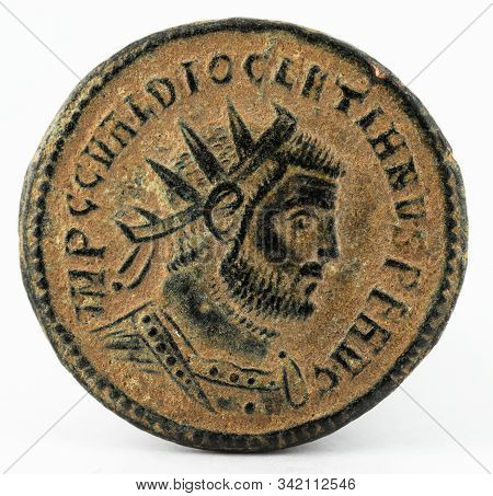 Antoninianus. Ancient Roman Copper Coin Of Emperor Diocletian. Obverse.
