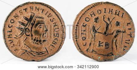 Antoninianus. Ancient Roman Copper Coin Of Emperor Constantius Chlorus.