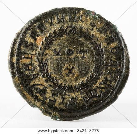 Ancient Roman Copper Coin Of Emperor Crispus. Reverse.