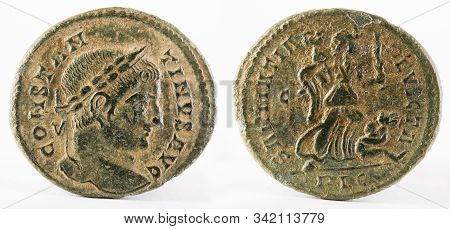 Ancient Roman Copper Coin Of Emperor  Constantinus I Magnus.