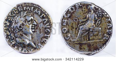 Ancient Roman Silver Denarius Coin Of Emperor Vitellius.