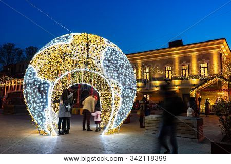 Night View Of Tbilisi City Downtown