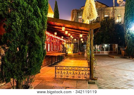Night View Of Tbilisi City Downtown