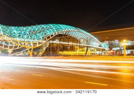 Night View Of Tbilisi City Downtown