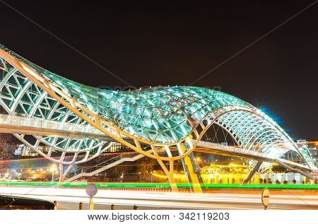 Night View Of Tbilisi City Downtown