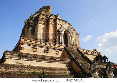Front View At Wat Chedi Luang, Chiang Mai, Thailand