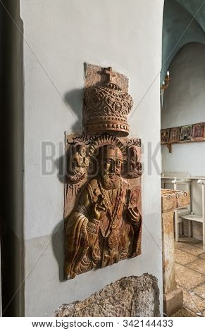 Jerusalem, Israel, December 28, 2018 : Bas-relief Of St. Nicholas Hangs On The Wall In The St. Nicho