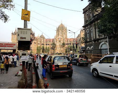 Mumbai, India - April, 2017: Cityscape Of Mumbai Near Chhatrapati Shivaji Maharaj Terminus Railway S