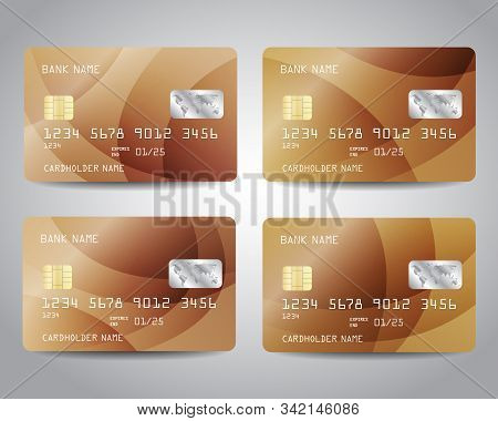Realistic Detailed Credit Cards Set With Bronze Gold Abstract Metallic Foil Gradinet Design