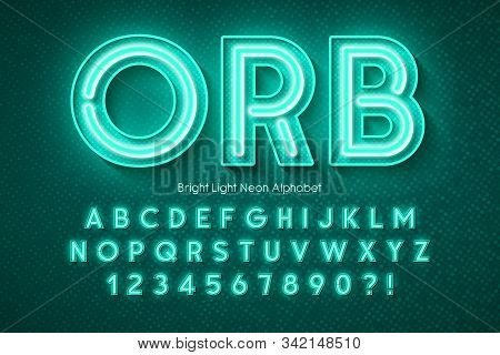 Neon Light 3d Alphabet, Extra Glowing Font.