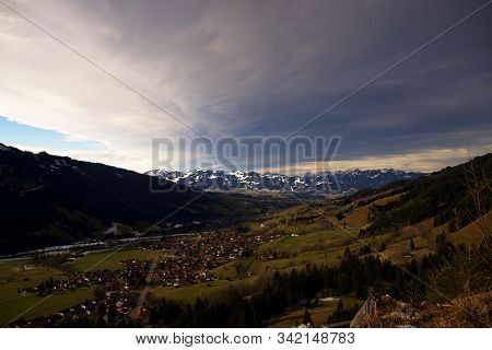 Panorama From Mountains Of The Alps By Cloudy Weather