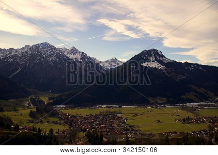 Panorama From Mountains Of The Alps By Cloudy Weather
