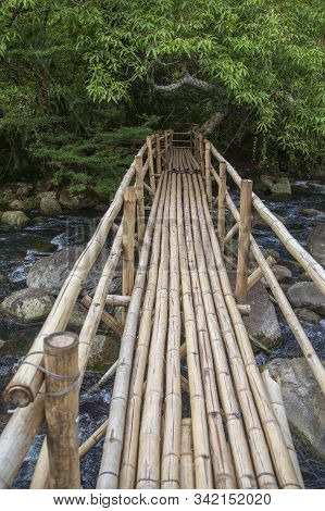 Bamboo Bridge Over The River In Unknown Source 