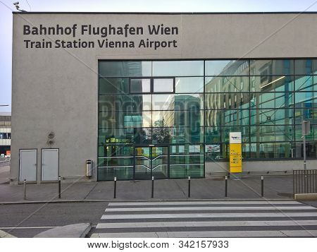 Vienna, Austria, October 13, 2019 .vienna International Airport. Outside Buildings With Directional 