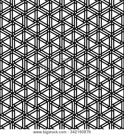 Seamless Geometric Pattern Inspired By Japanese Woodworking Style Kumiko Zaiku.black And White.thick