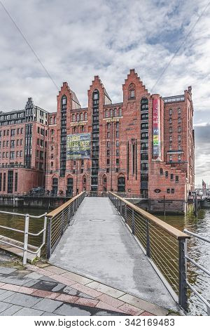 Hamburg, Germany - November 9, 2019: Neo-gothic Red Brick Maritime Museum In Hamburg Habor Area With