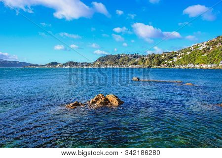 Picturesque View Over Karaka Bay And Scorching Bay In Wellington, North Island, New Zealand