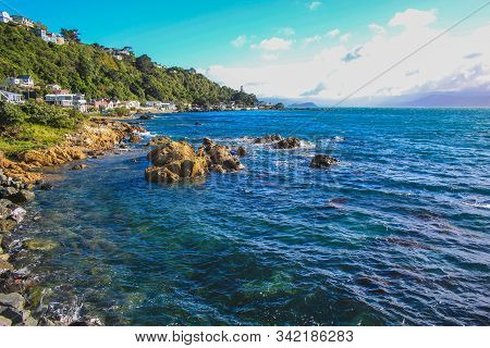 Picturesque View Over Karaka Bay And Scorching Bay In Wellington, North Island, New Zealand