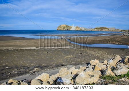Beautiful View Over Landscape At Castlepoint Lighthouse, North Island, New Zealand