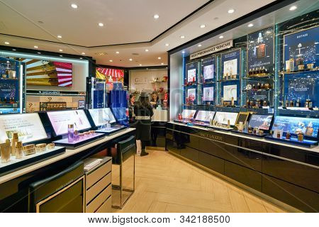 HONG KONG, CHINA - CIRCA JANUARY, 2019: personal care products on display at Estee Lauder store in New Town Plaza shopping mall