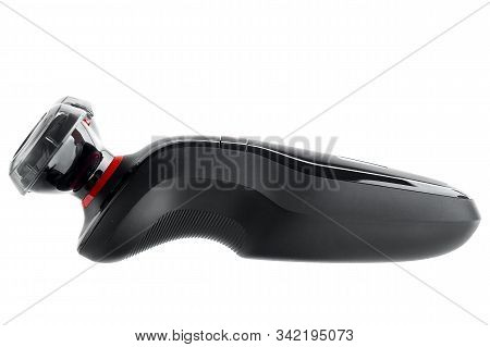Black Electric Shaver Unlable Side View Isolated On White Background With Clipping Path.