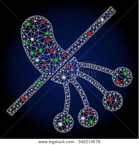 Bright White Mesh No Bacteria With Glow Effect. Abstract Illuminated Model Of No Bacteria. Shiny Wir