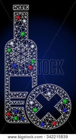 Glossy White Mesh Stop Vodka Drinking With Sparkle Effect. Abstract Illuminated Model Of Stop Vodka 