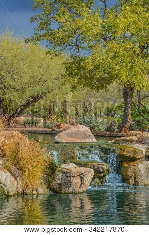 Water Fall At Anthem In The Sonoran Desert, Maricopa County, Arizona Usa