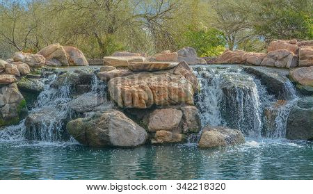 Water Fall At Anthem In The Sonoran Desert, Maricopa County, Arizona Usa