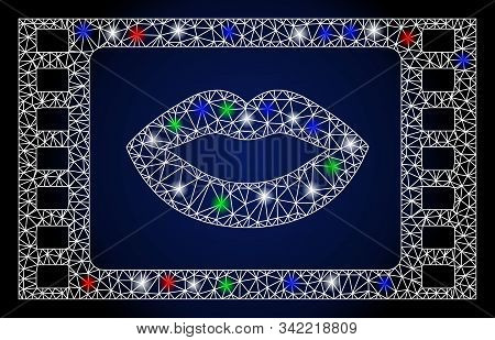 Glowing White Mesh Love Story Movie With Sparkle Effect. Abstract Illuminated Model Of Love Story Mo