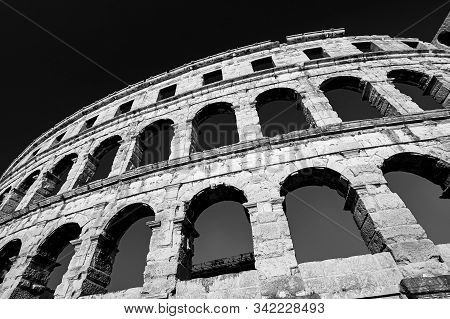 Roman Temple Colloseum Amphitheatre In Pula Croatia Black And White Photography