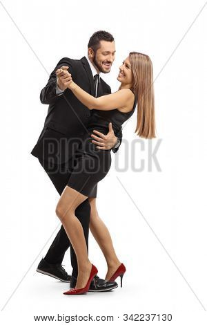 Happy couple dancing togeather isolated on white background