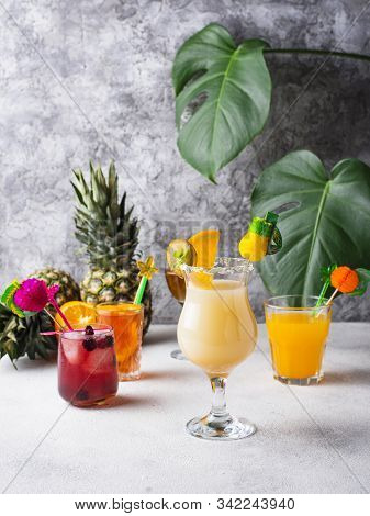 Set Of Different Summer Cocktails And Juice