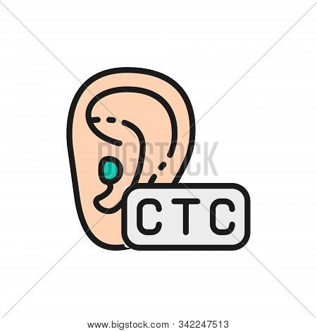 Cross The Counter Hearing Aid, Ctc Flat Color Line Icon.