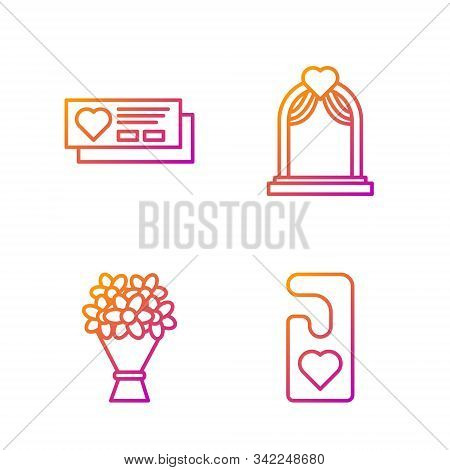 Set Line Please Do Not Disturb With Heart, Bouquet Of Flowers, Ticket With Heart And Wedding Arch. G