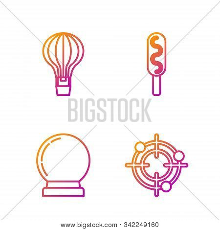 Set Line Target Sport For Shooting Competition, Magic Ball, Hot Air Balloon And Corn Dog. Gradient C