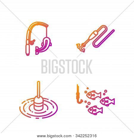 Set Line Fishing Hook Under Water With Fish, Fishing Float In Water, Fishing Rod And Fish And Fishin