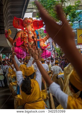 Traditional Band Participating Along With Thousands Of Devotees To Bid Adieu To Lord Ganesha In Mumb